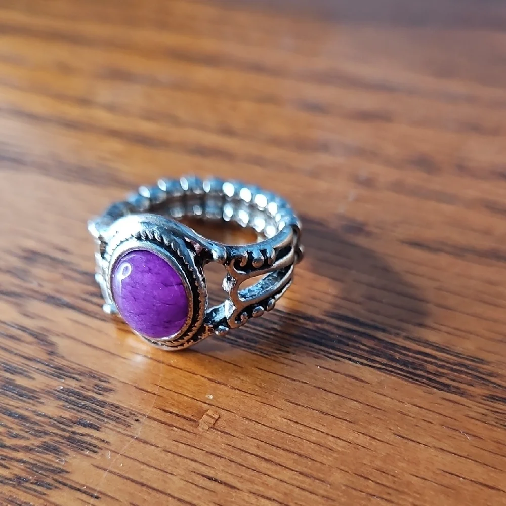 Paparazzi Peacefully Purple And Silver Stretch Band Ring NWOT - Picture 5 of 7